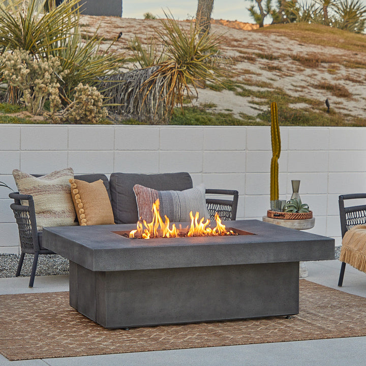 Real Flame Geneva 60" 1586LP outdoor fire pit with hidden propane tank on outdoor patio
