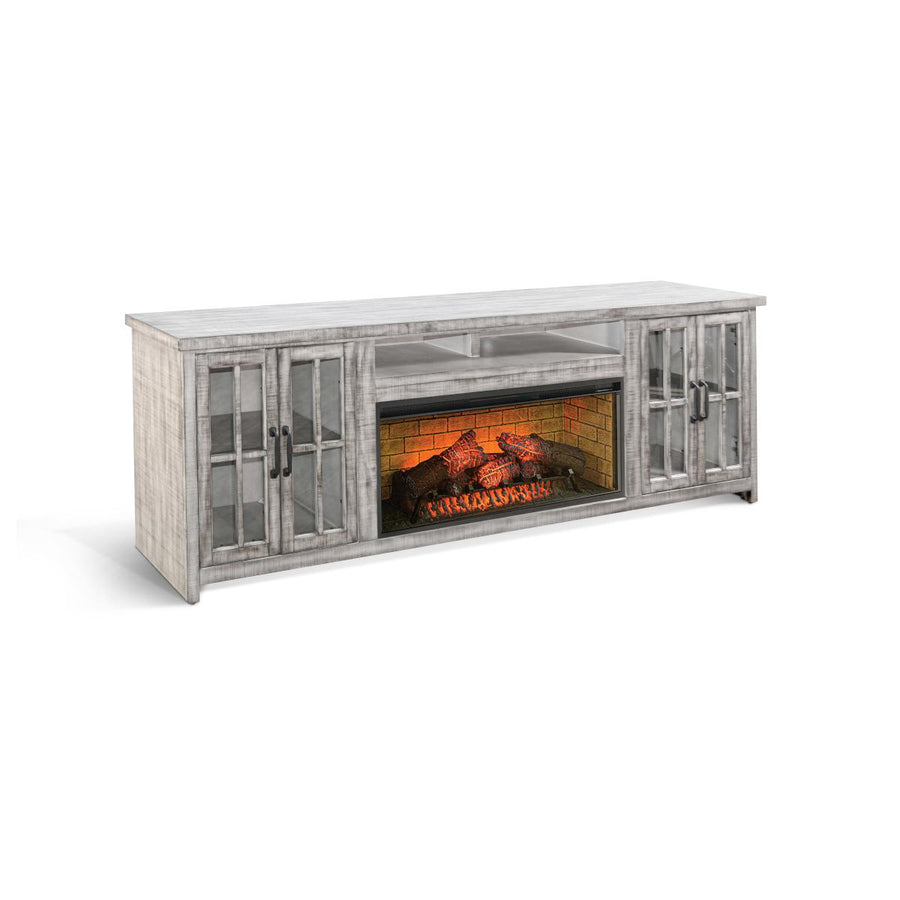 Sunny Designs 98" TV Console in Alpine Grey finish with electric fireplace option