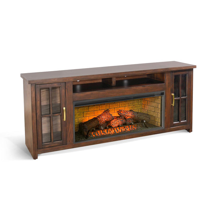 Sunny Designs 3662CB-76 brown media console with electric fireplace insert