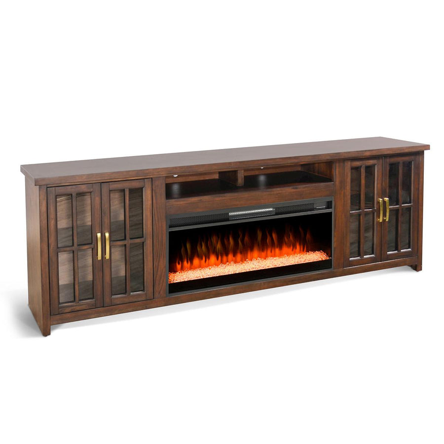 Sunny Designs 98" Tv Console in Coffee Bean finish with electric fireplace insert