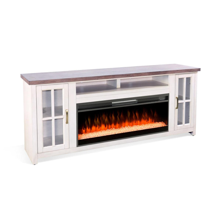 Sunny Designs 3662MB-76 white and brown media console with electric fireplace insert