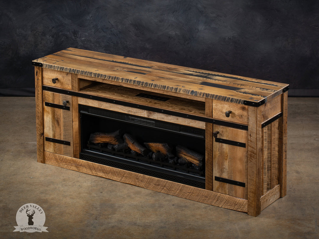 Deer Valley Woodworks Barbara 74" Cabinet FP7418BWN with Electric Fireplace Insert Flames Off