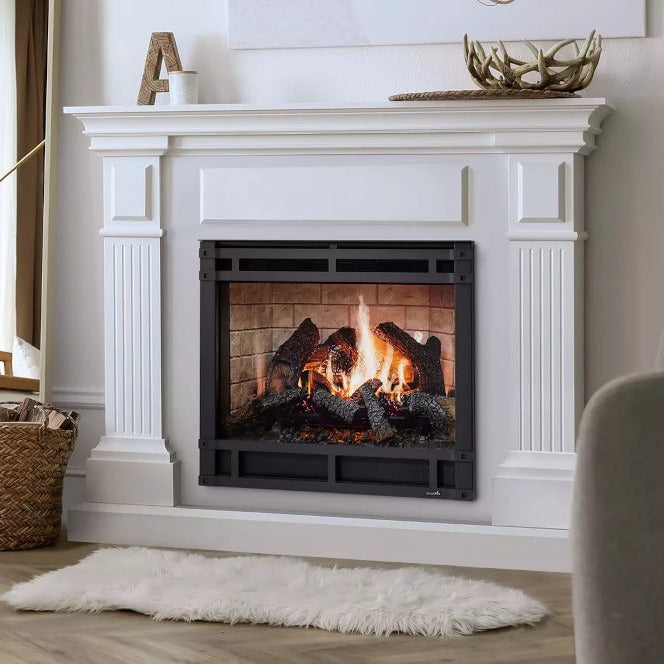 SimpliFire Inception 36" Built-In Electric Fireplace - SF-INC36 in mantel with Halston front