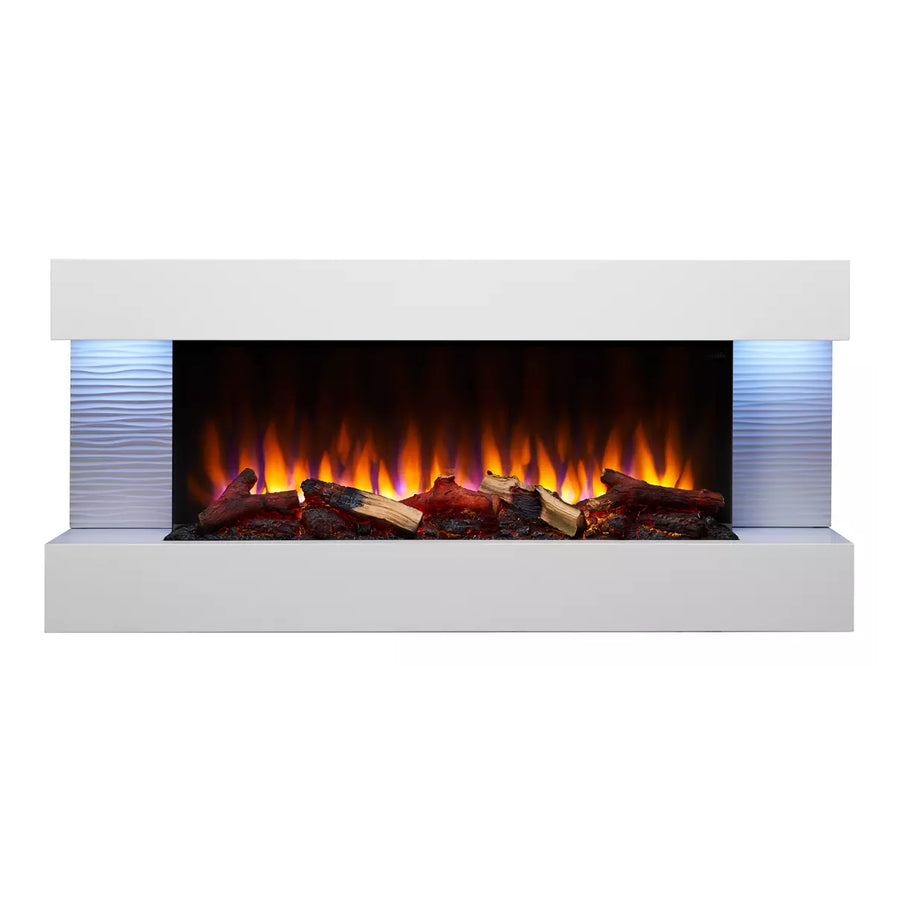 SimpliFire Format 36" Wall Mount Electric Fireplace - SF-FORMAT36 with white 50" floating mantel