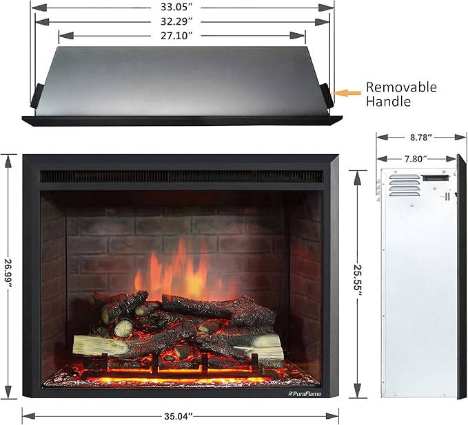 PuraFlame Western Electric Fireplace Insert with Fire Crackling Sound