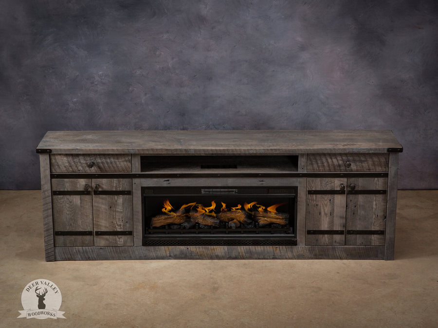 Deer Valley Woodworks Joann 96" Cabinet FP9618BWNGREY with Electric Fireplace Insert