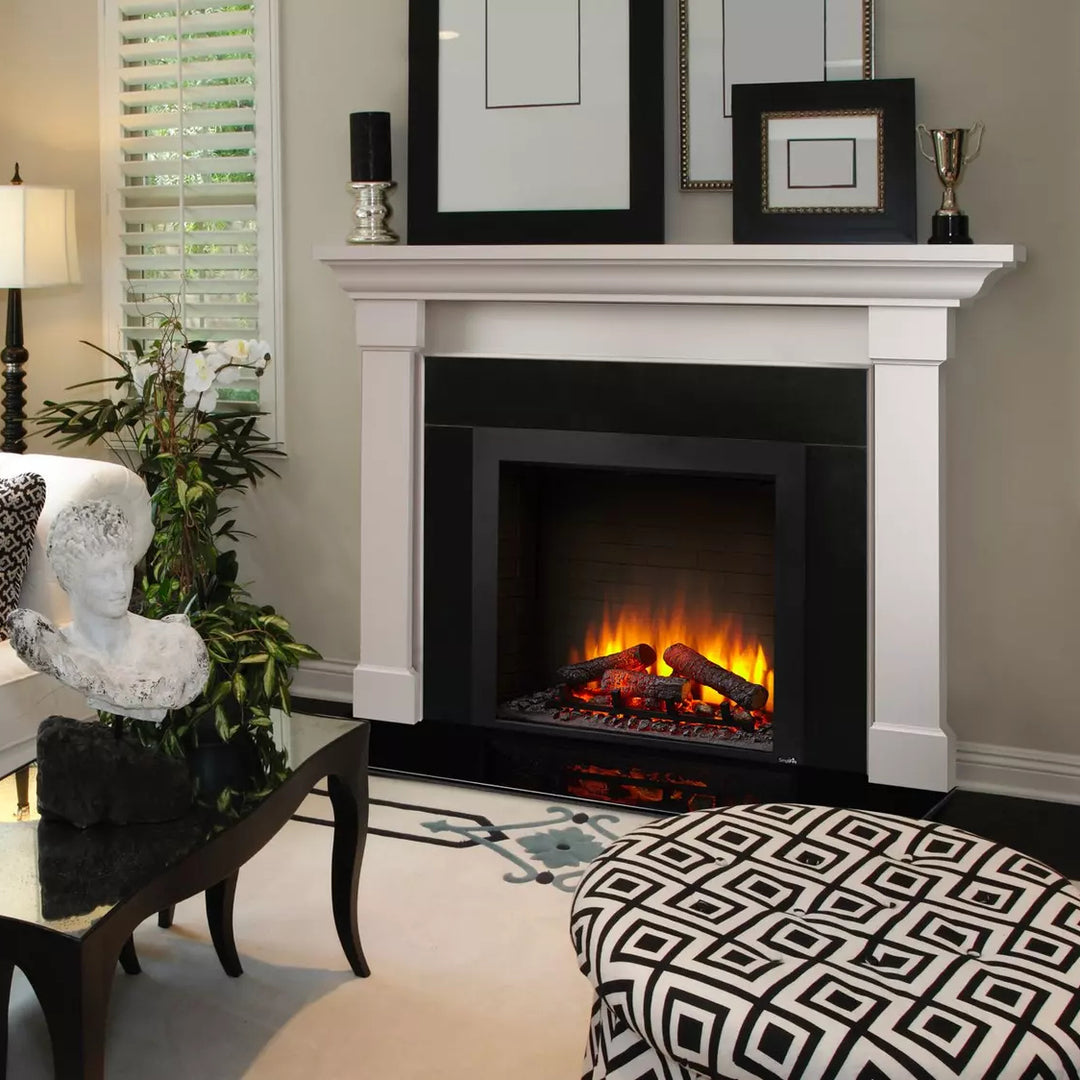 SimpliFire 30" Built-in electric fireplace SF-BI30-EB in mantel with optional trim