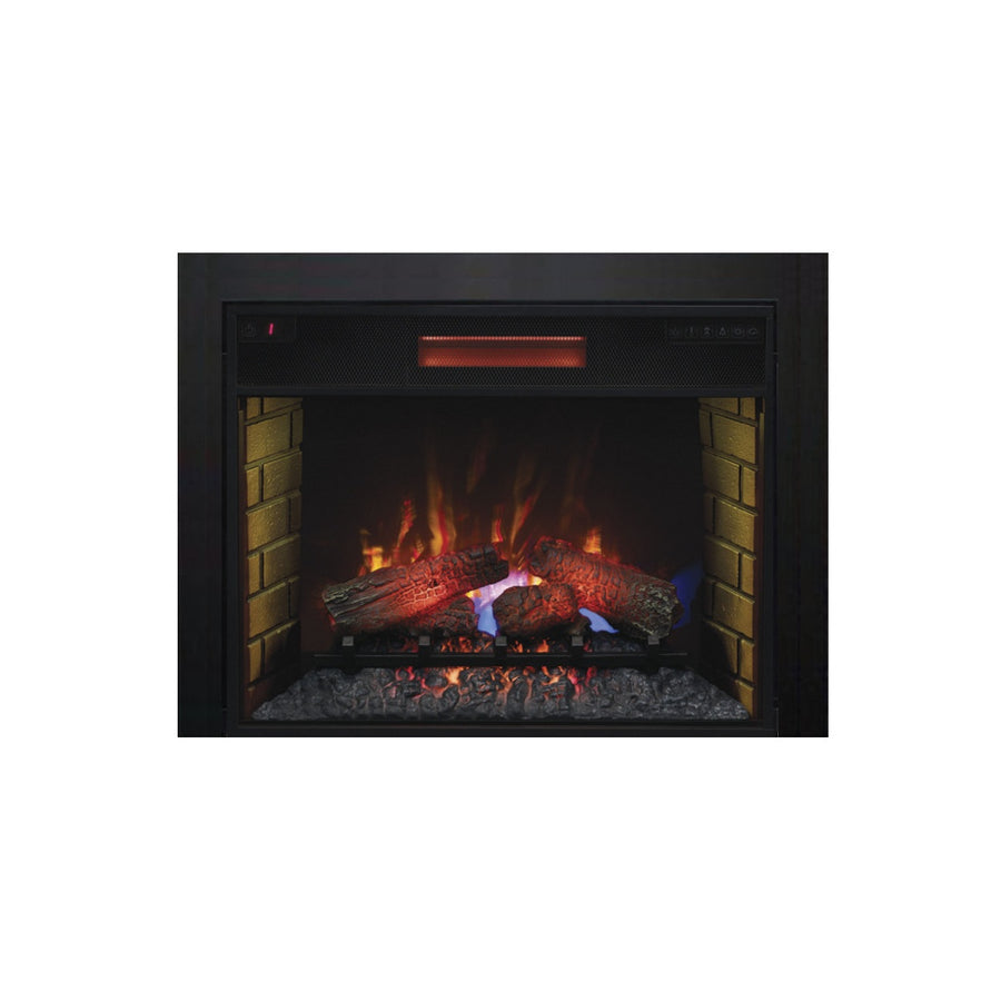 28 inch infrared electric fireplace with traditional logs and black finishing trim