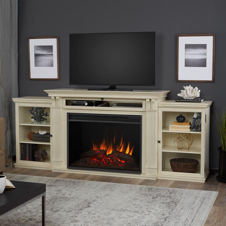 Real Flame Tracey Grand Electric Fireplace Distressed White Media Console - 8720E-DSW
