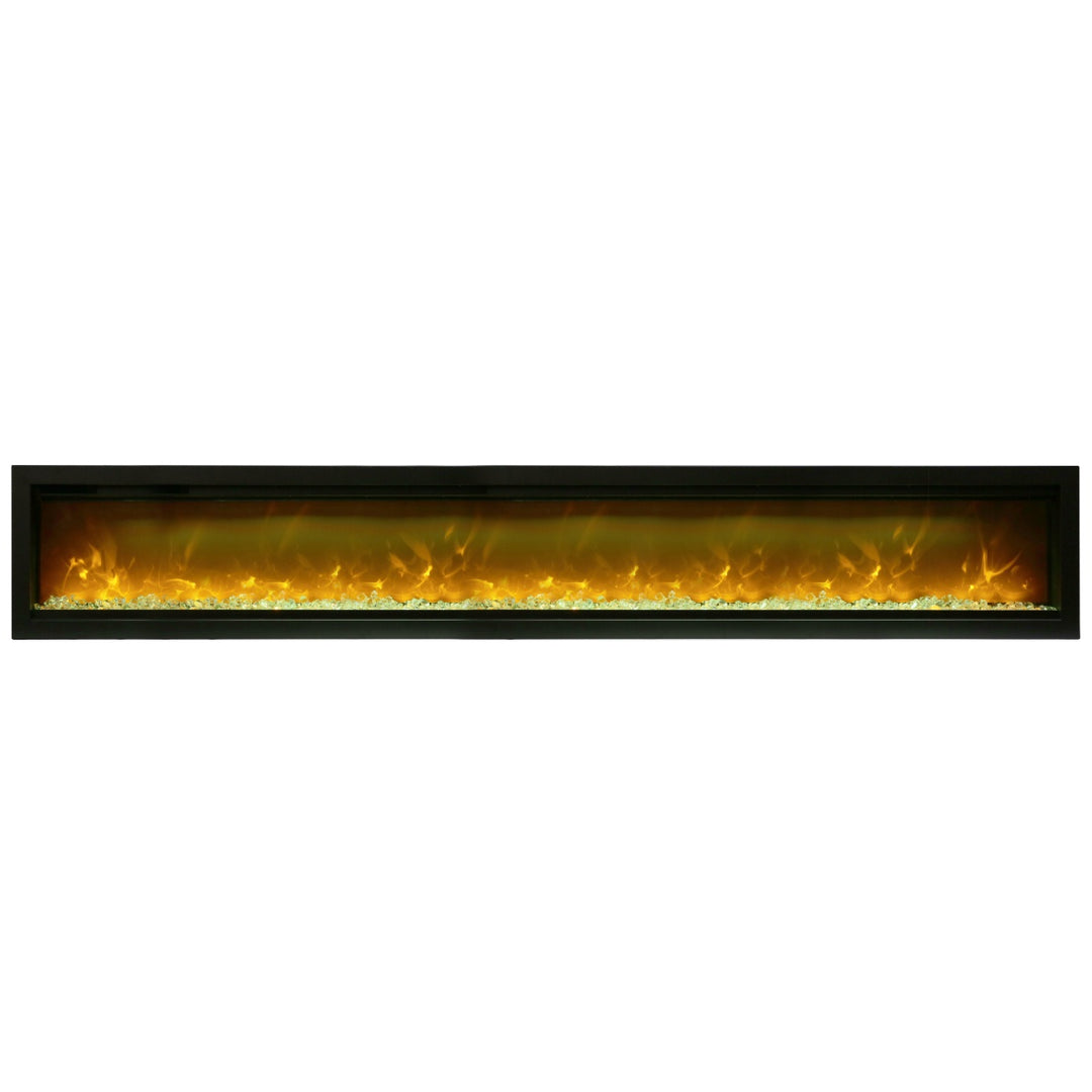 amantii symmetry series SYM-100 linear contemporary electric fireplace with acrylic ice embers and yellow flames