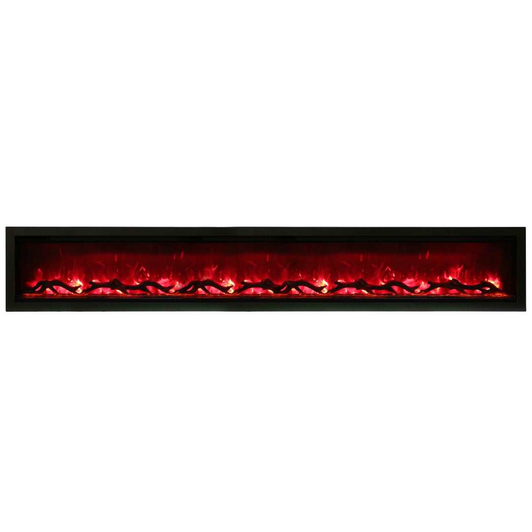 amantii SYM-100 contemporary linear electric fireplace with logs and red flames