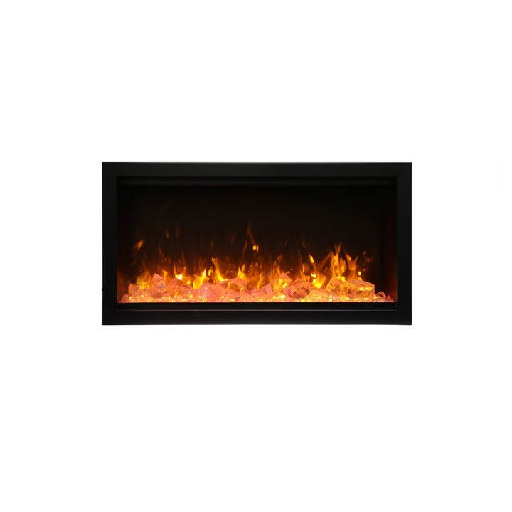 amantii SYM-34-XT extra tall contemporary electric fireplace wall insert with glass embers and orange flames