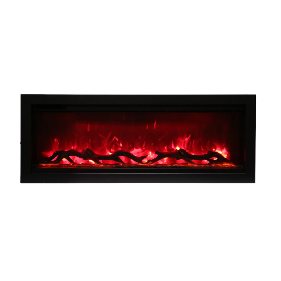 amantii SYM-42 contemporary electric fireplace with logs and red flames