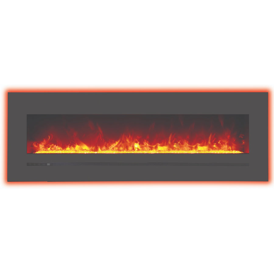 60 inch amantii sierra flame linear electric fireplace with orange back lighting on