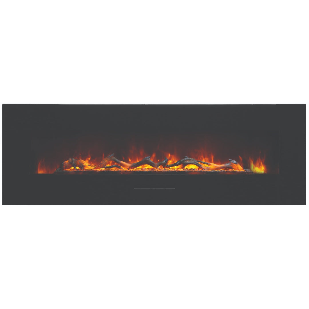 amantii 60 inch wall mount or built in flush mount electric fireplace with logs and orange flame effects