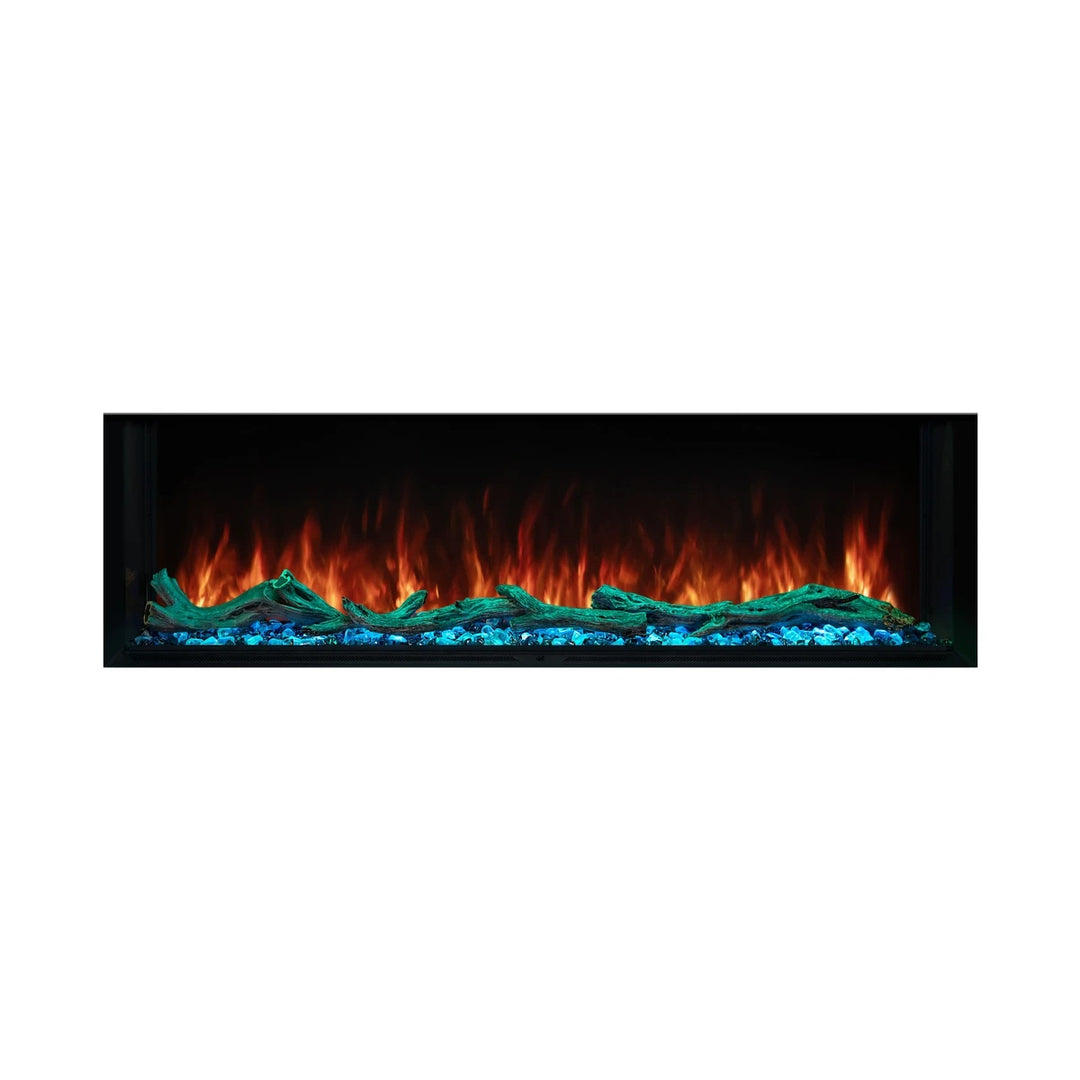 modern flames linear electric fireplace with logs and flame