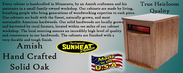 Amish Handcrafted SUNHEAT Infrared Heater - USA1500Amish Nebraska Oak