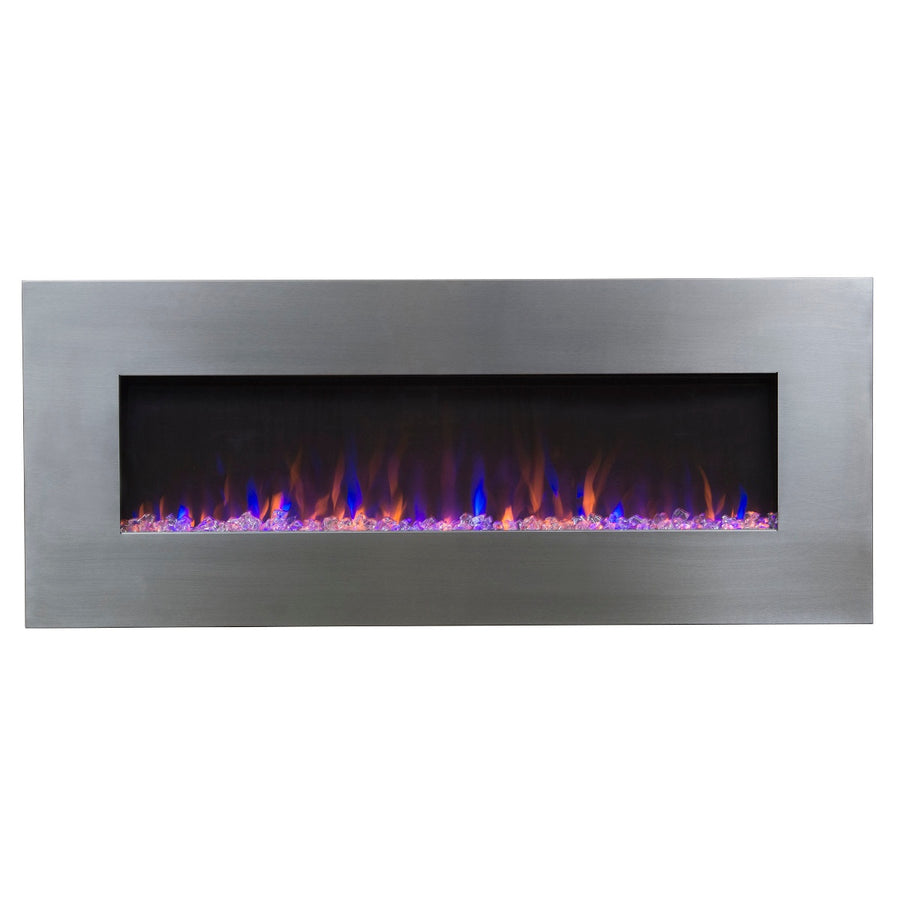 electric fireplace with stainless steel surround