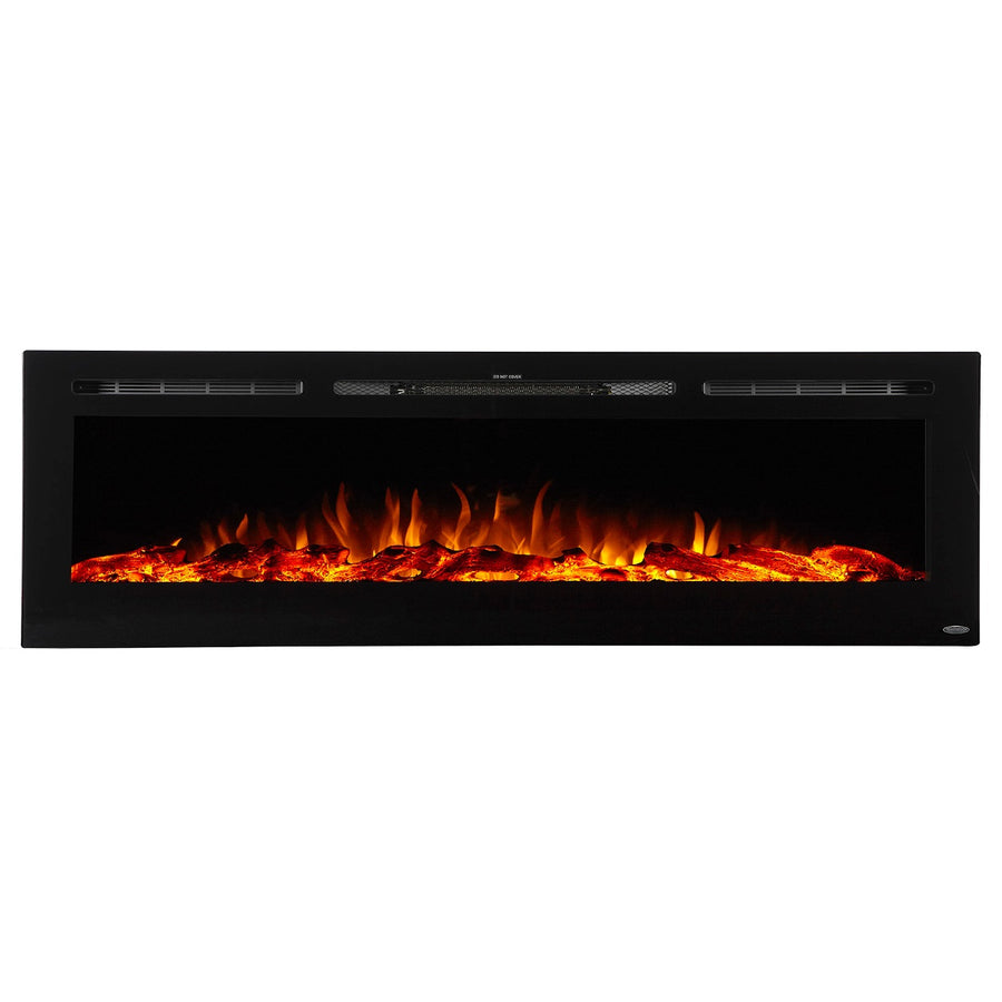 Touchstone Sideline 80043 Recessed Linear electric fireplace with orange flames and logs
